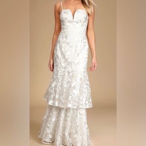 Elegant Ways White Floral Embroidered Tiered Maxi Dress